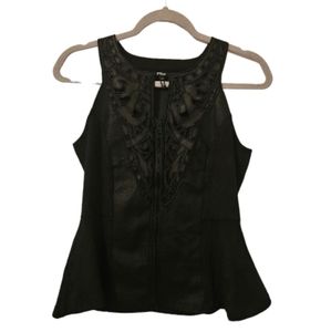Black Buffalo David Bitton Women's Zip Front Faux Leather and Suede Peplum Top